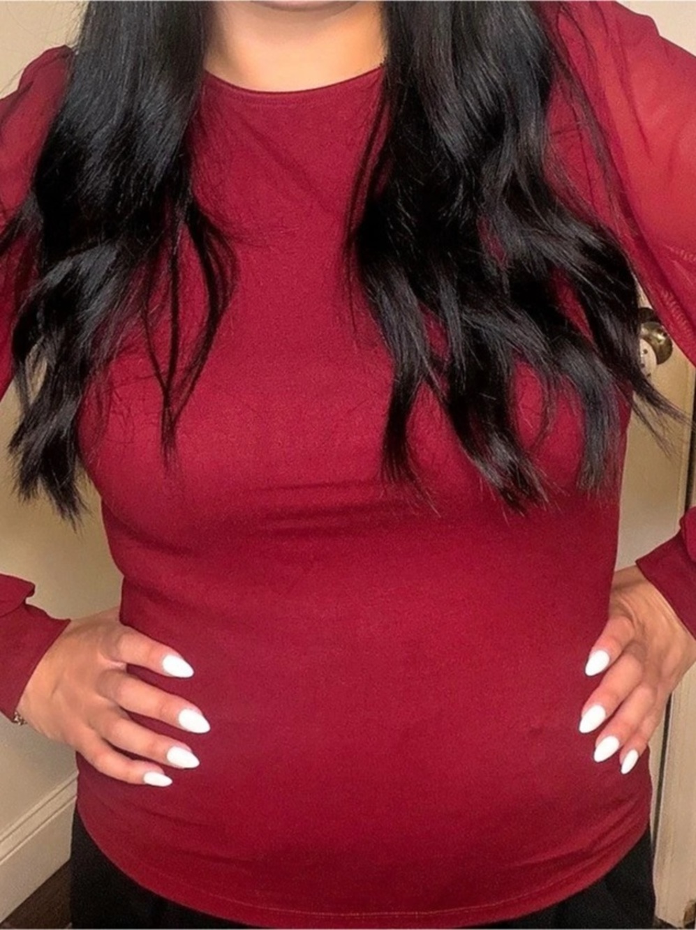 JOYSHAPER Burgundy Long Sleeve Square Neck